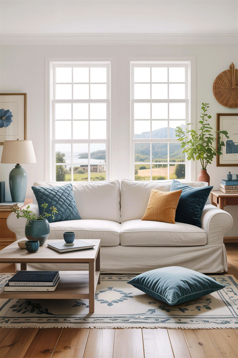 Slipcovered sofa living room - 30 coastal chic living room ideas