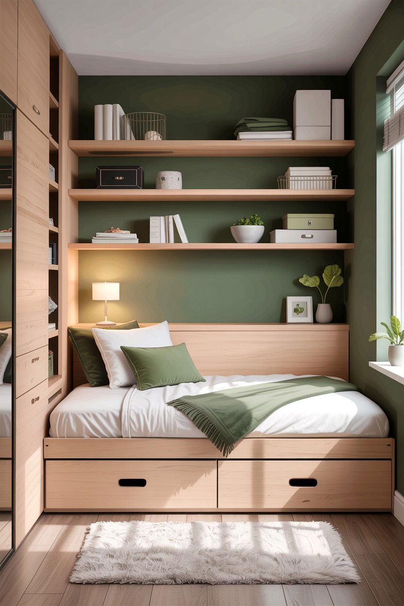 Small Bedroom Storage Solutions - 30 scandinavian green bedroom ideas