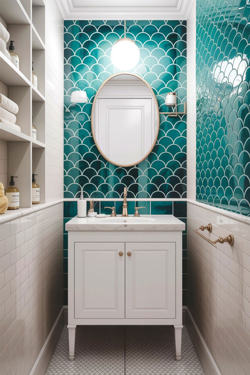 Small bathroom fish scale tile - 30 fish scale tile bathroom ideas
