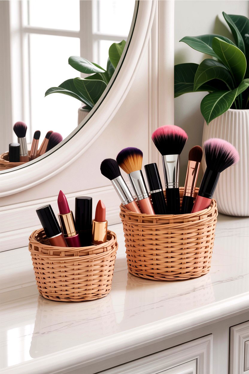 Small wicker makeup baskets - 30 bathroom basket storage ideas