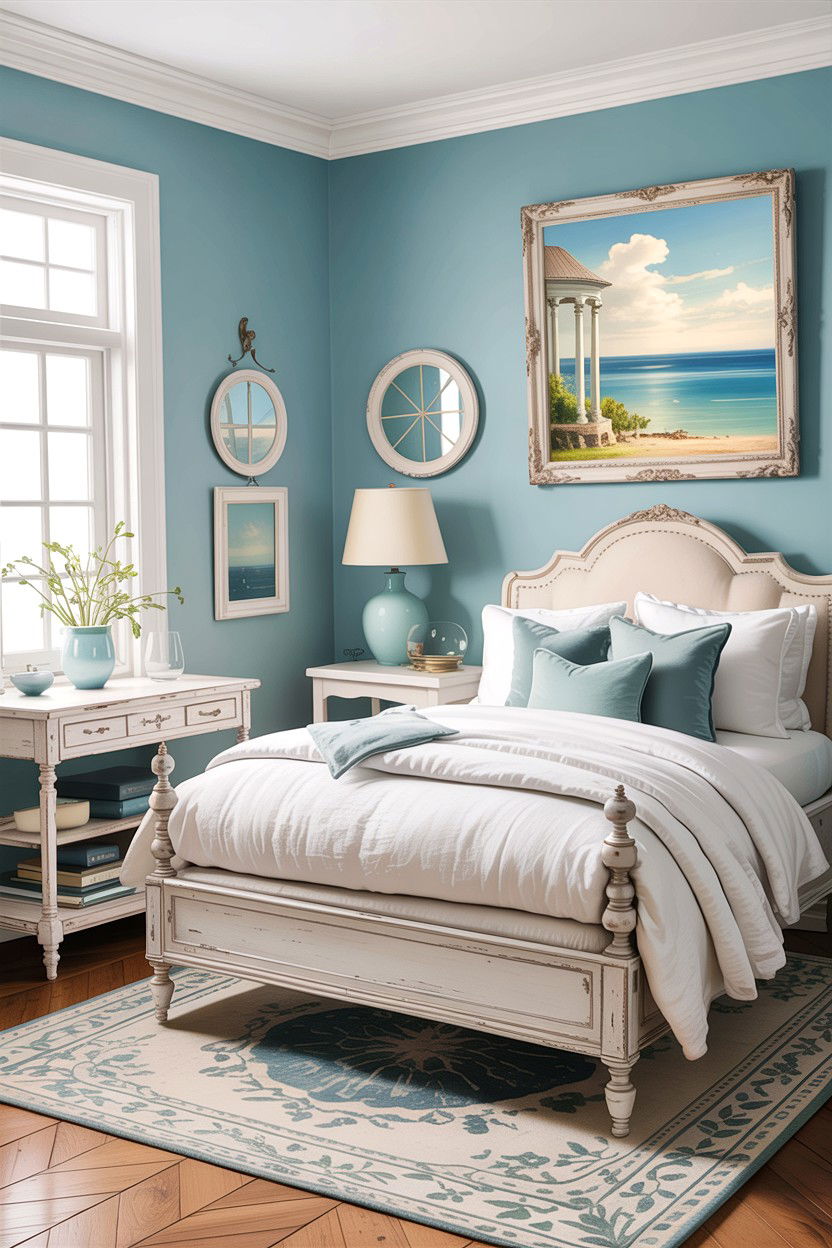 Soft Blue Accent Room - 30 French shabby chic bedroom ideas