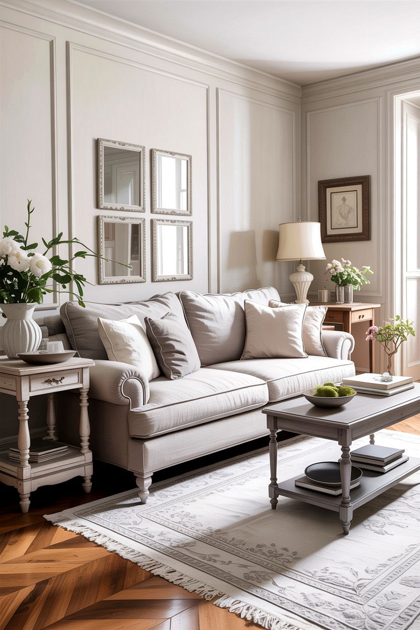Soft Gray Furniture - 30 French shabby chic living room ideas