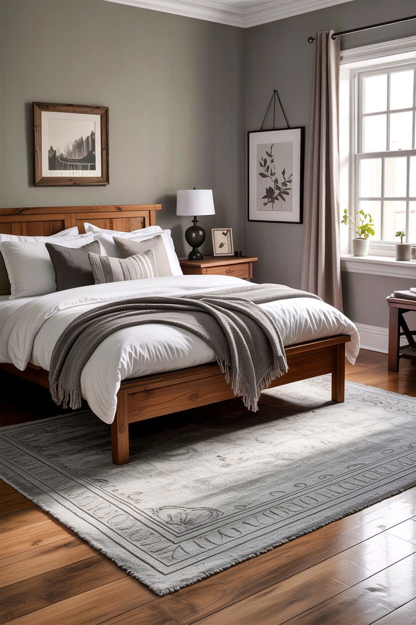 Soft Grey Area Rug - 30 rustic grey bedroom ideas
