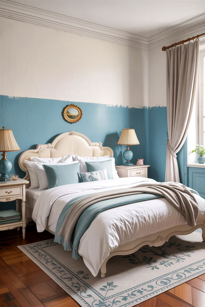 Soft blue half painted wall - 30 bedroom half painted walls