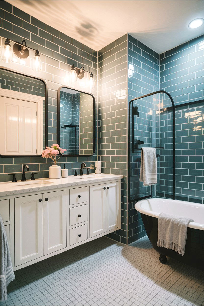 Soft gray subway tile bathroom - 30 colored subway tile bathroom ideas