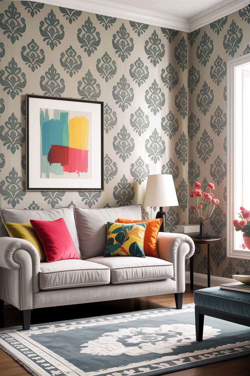 Soft grey damask wallpaper - 30 living room damask wallpapers