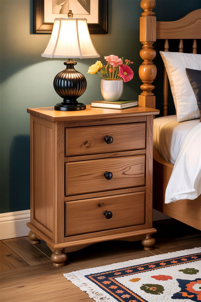 Solid Oak Nightstand - 30 bedroom rustic nightstands
