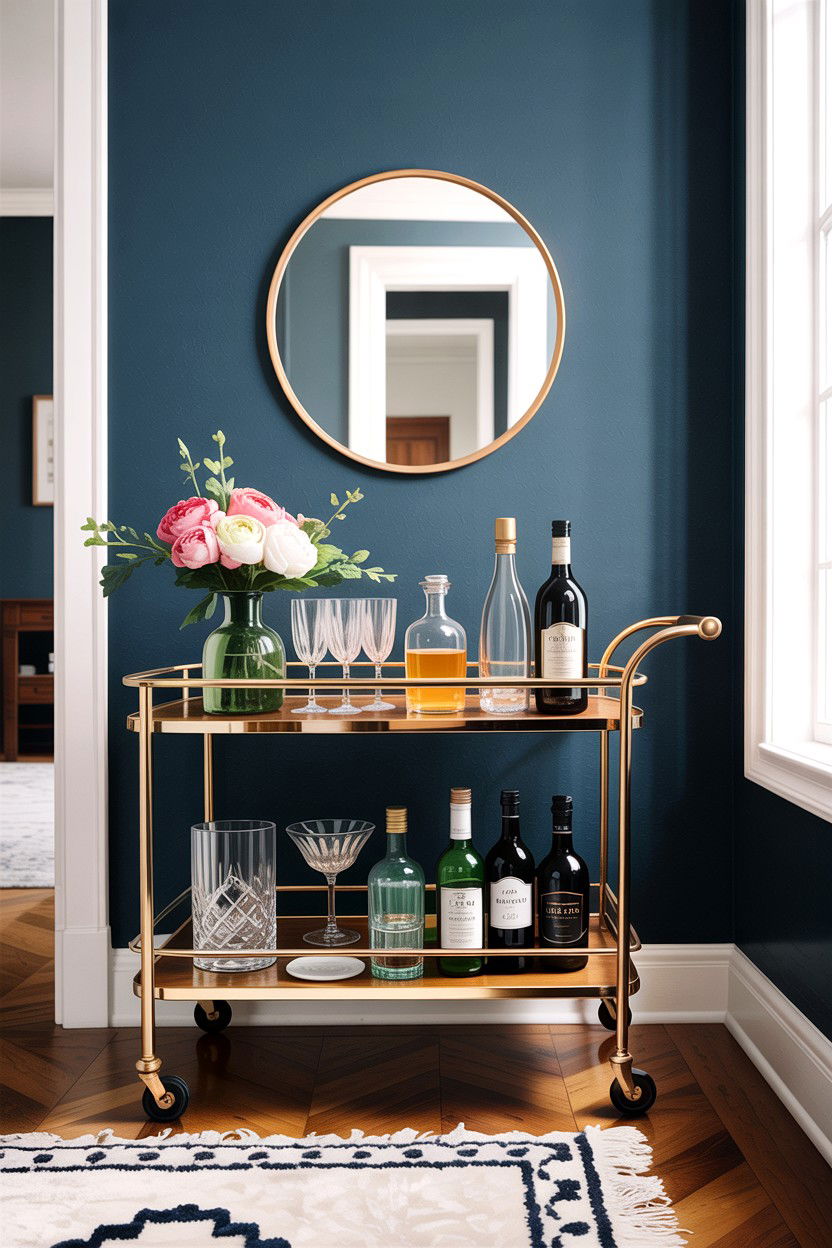 Sophisticated Bar Cart Setup - 30 empty nester living room ideas