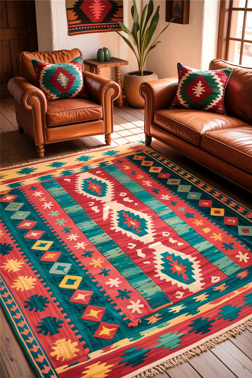 Southwestern Living Room Kilim Pattern - 30 handwoven living room ideas