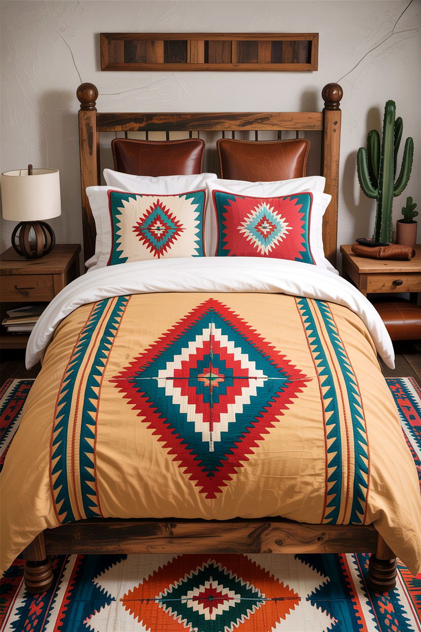 Southwestern Pattern Embroidery Bedding - 30 embroidered bedroom ideas