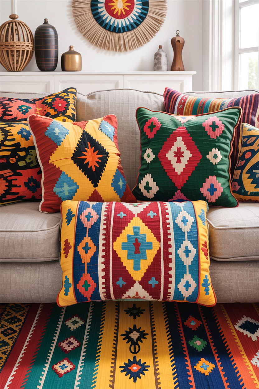 Southwestern textile pillow - 30 Southwestern living room ideas