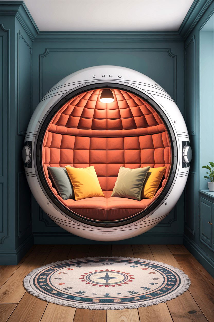 Space capsule reading nook - 30 astronaut bedroom ideas