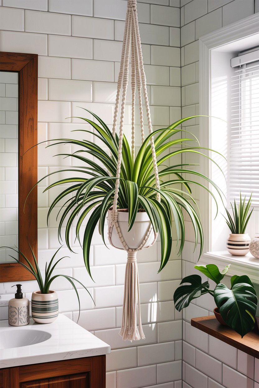 Spider plant bathroom - 30 hanging plants for bathroom ideas