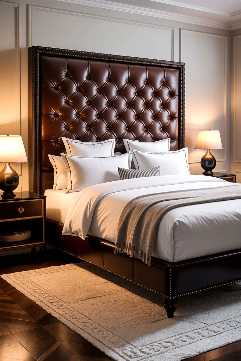 Square Tufted Leather Headboard - 30 bedroom leather headboards