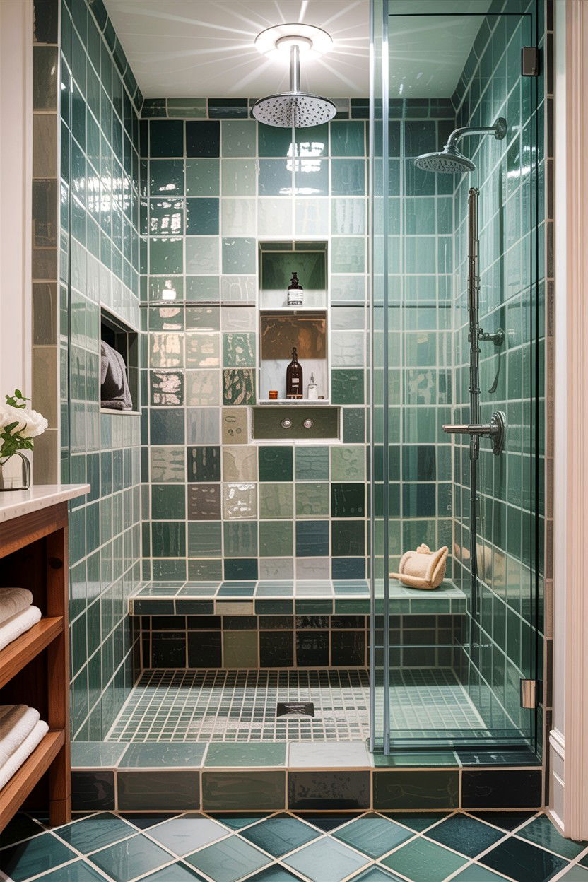 Square handmade tile shower - 30 handmade tile bathroom ideas
