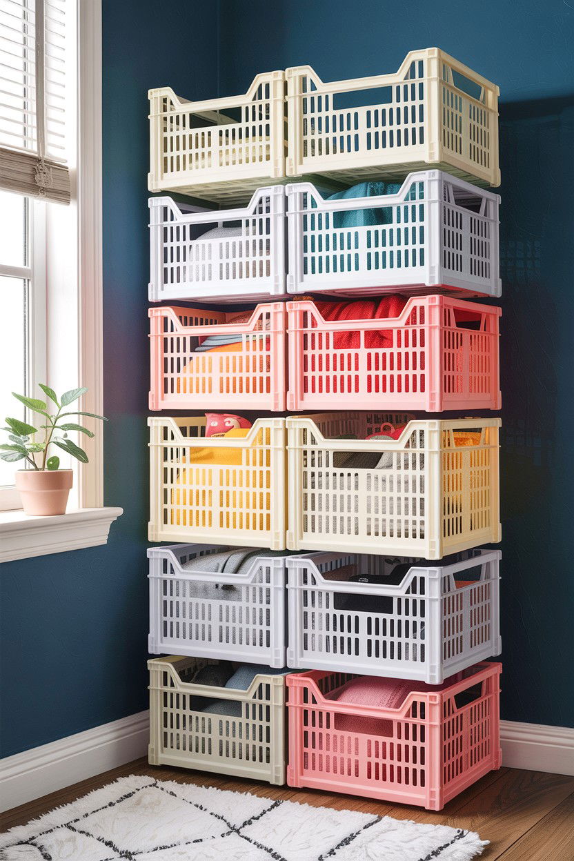 Stackable Storage Crates - 30 bedroom space saving ideas