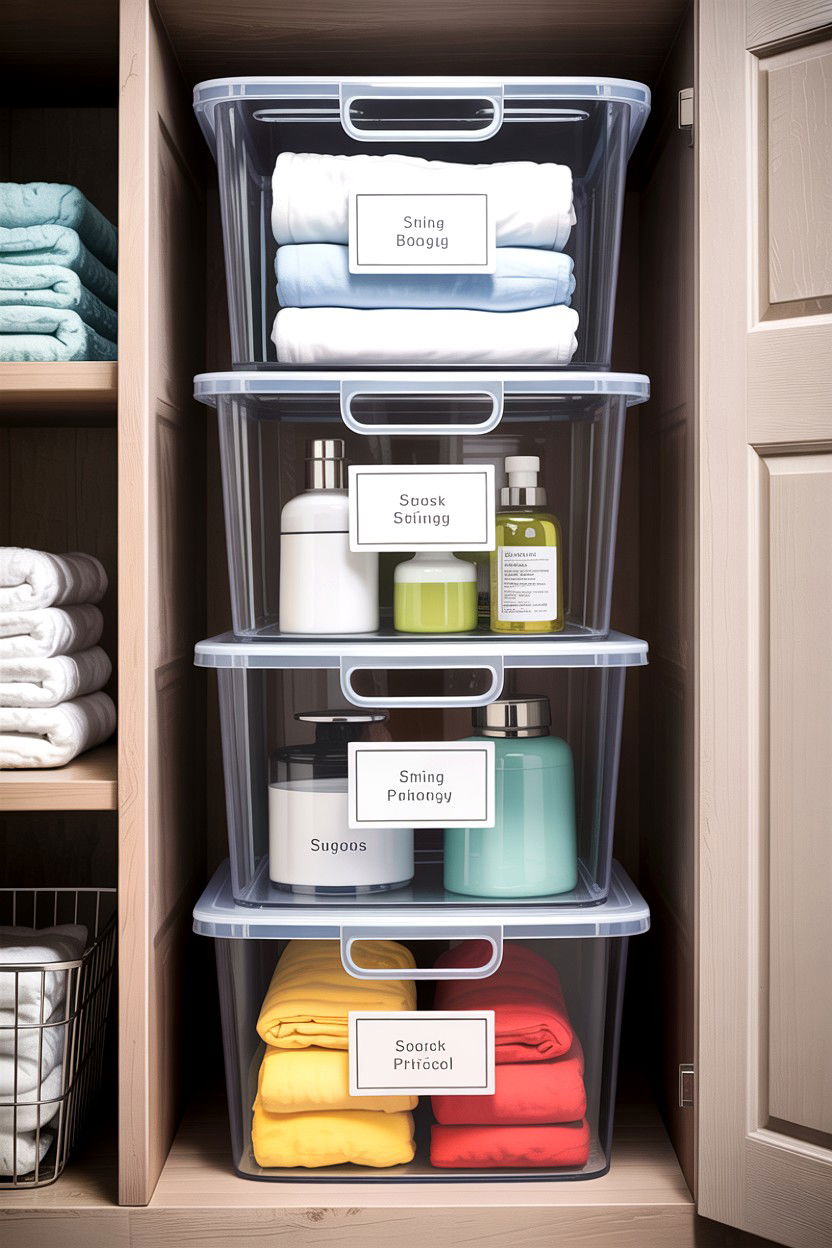 Stackable plastic storage bins - 30 bathroom basket storage ideas