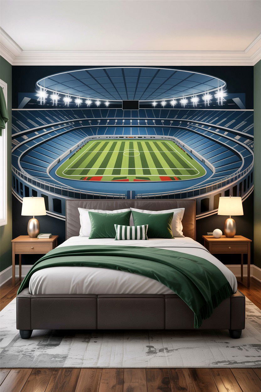 Stadium wall mural - 30 football bedroom ideas
