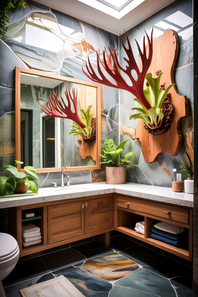 Staghorn fern bathroom - 30 hanging plants for bathroom ideas