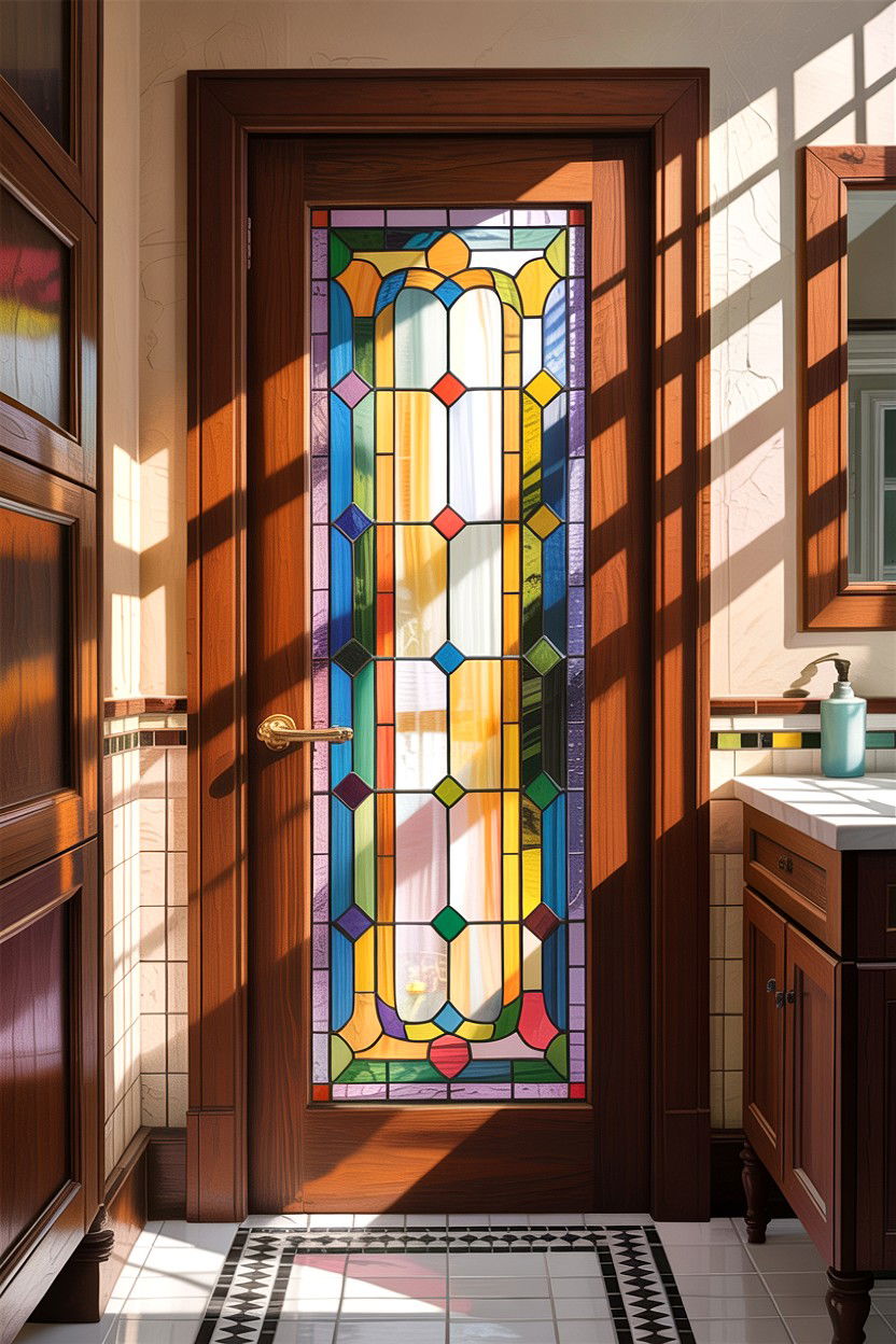 Stained glass bathroom door - 30 bathroom door statement ideas