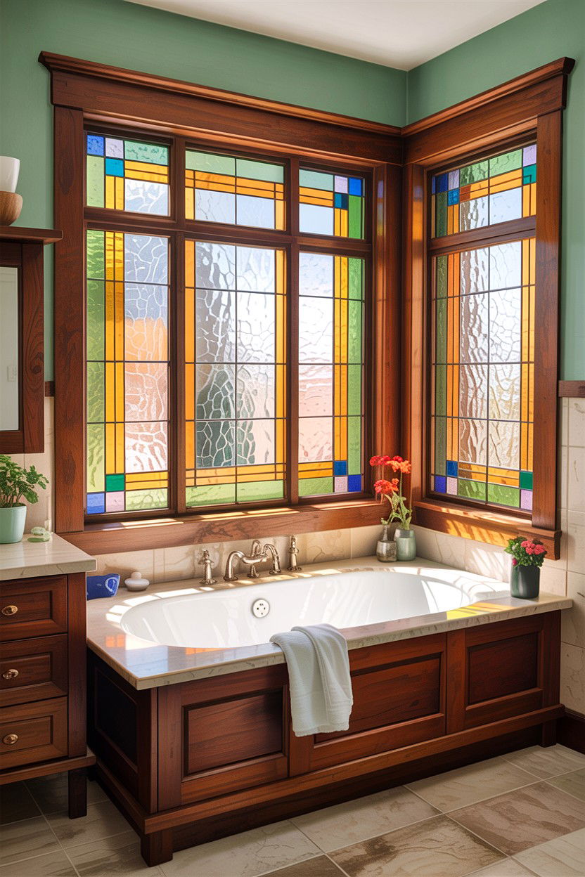 Stained glass bathroom window - 30 craftsman bathroom ideas