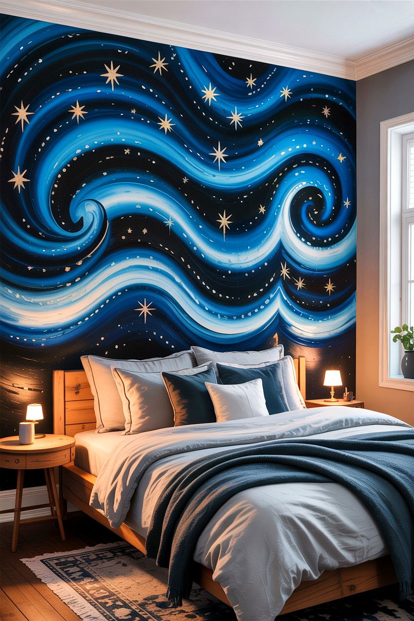 Starry night sky painting - 30 astronaut bedroom ideas