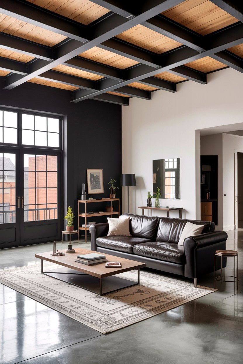 Steel beam living room - 30 industrial living room ideas