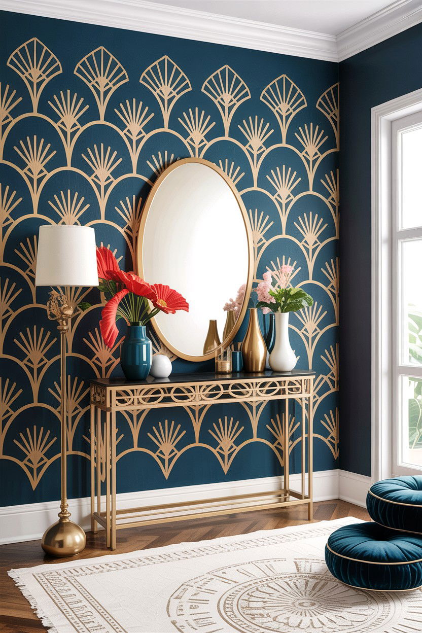 Stencil Wall Design - 30 living room feature wall ideas