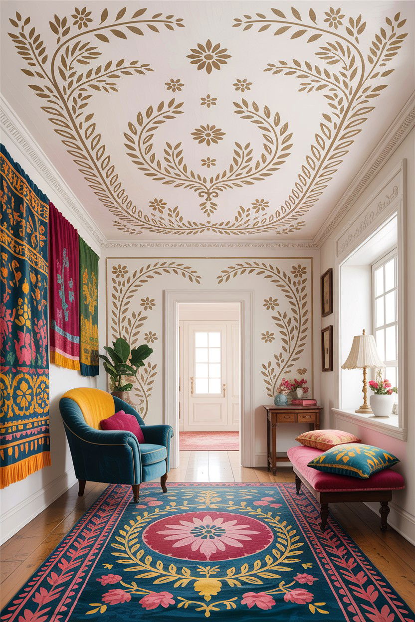 Stencil painted hall - 30 living room false ceiling designs