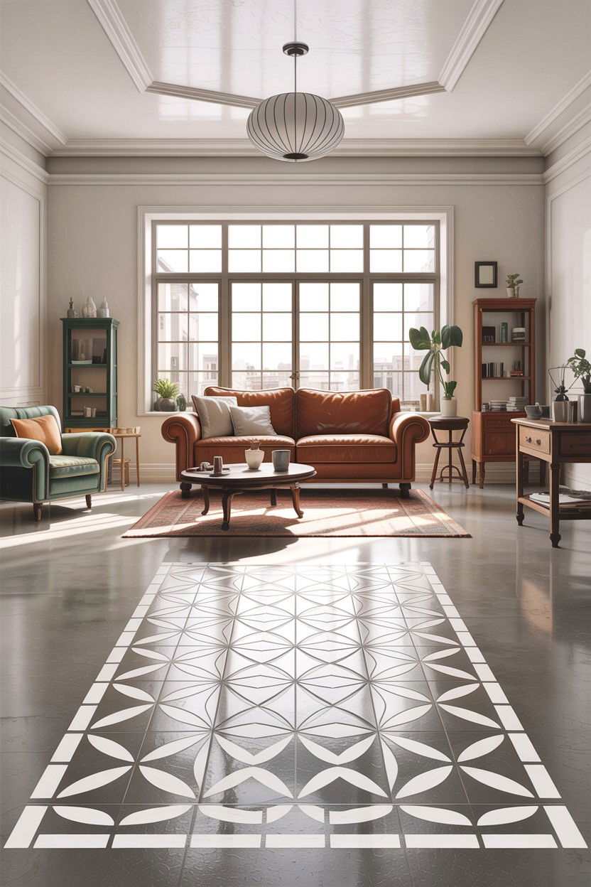 Stenciled floor pattern - 30 handcrafted living room ideas