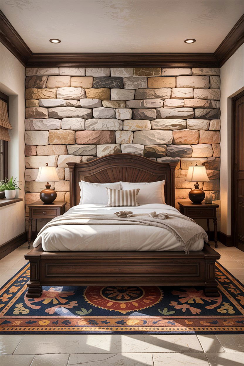 Stone Accent Wall Bedroom - 30 Balinese bedroom ideas