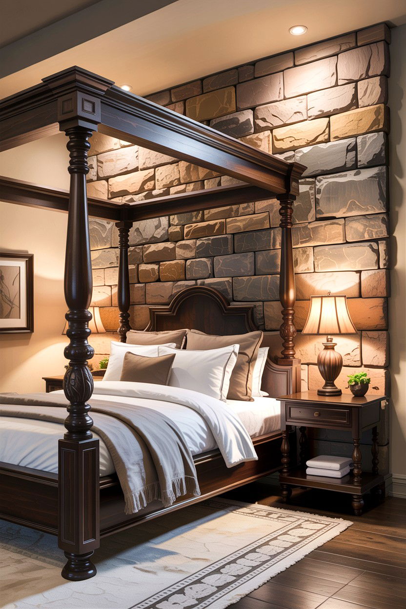 Stone Accent Wall - 30 bedroom wall ideas