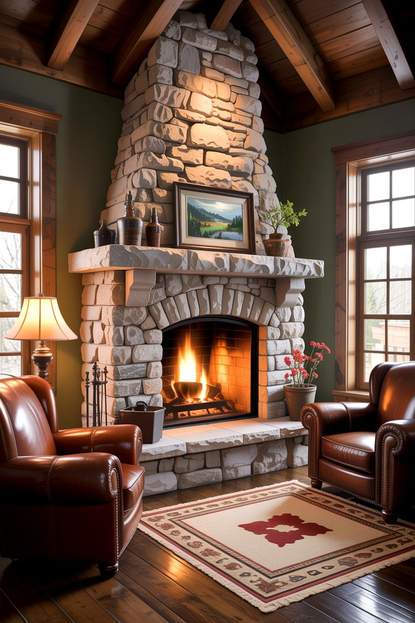 Stone Corner Fireplace - 30 living room corner fireplace ideas