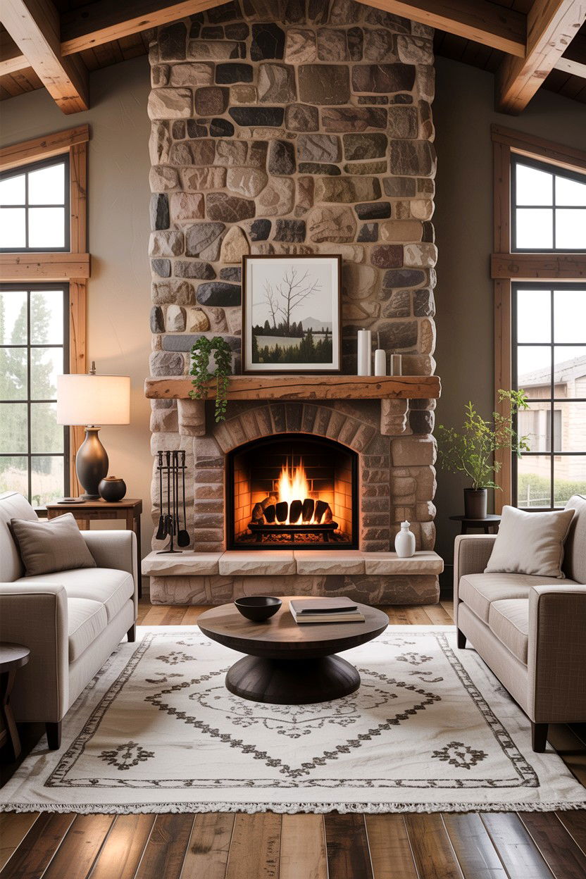 Stone Fireplace Wall - 30 stone accent ideas