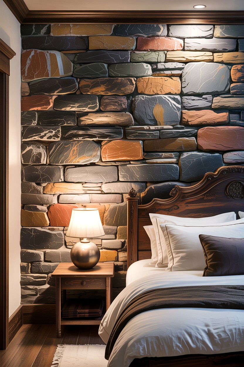 Stone Veneer Wall - 30 bedroom accent wall ideas