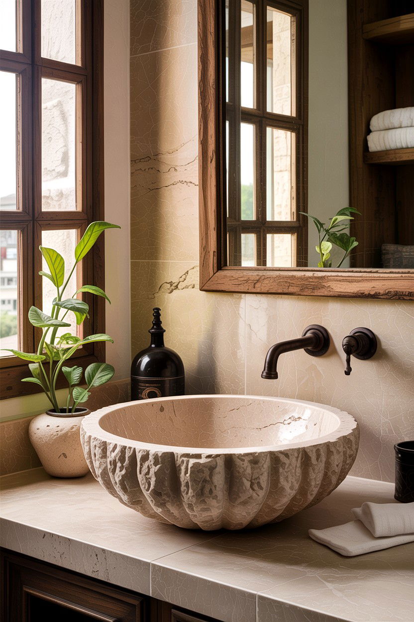 Stone Vessel Farmhouse Sink - 30 farmhouse sink bathroom ideas