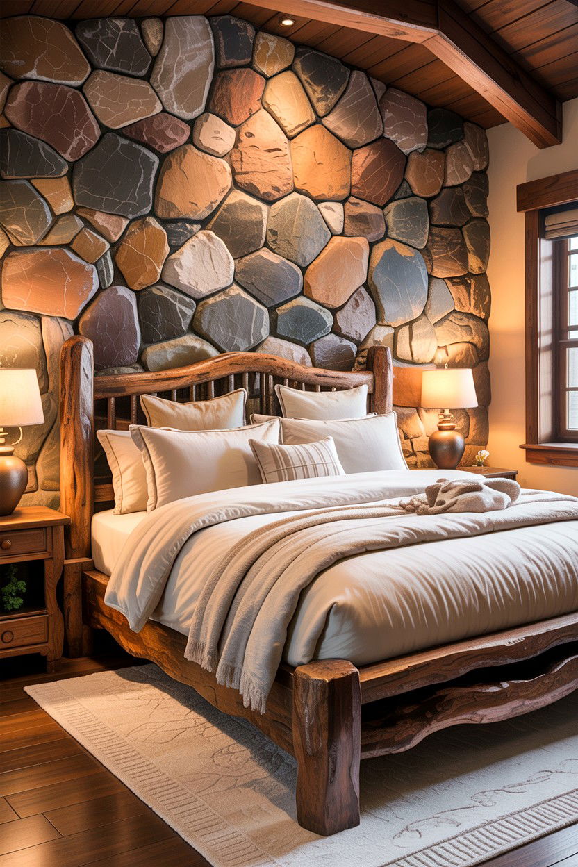 Stone Wall Bedroom Feature - 30 forest bedroom ideas