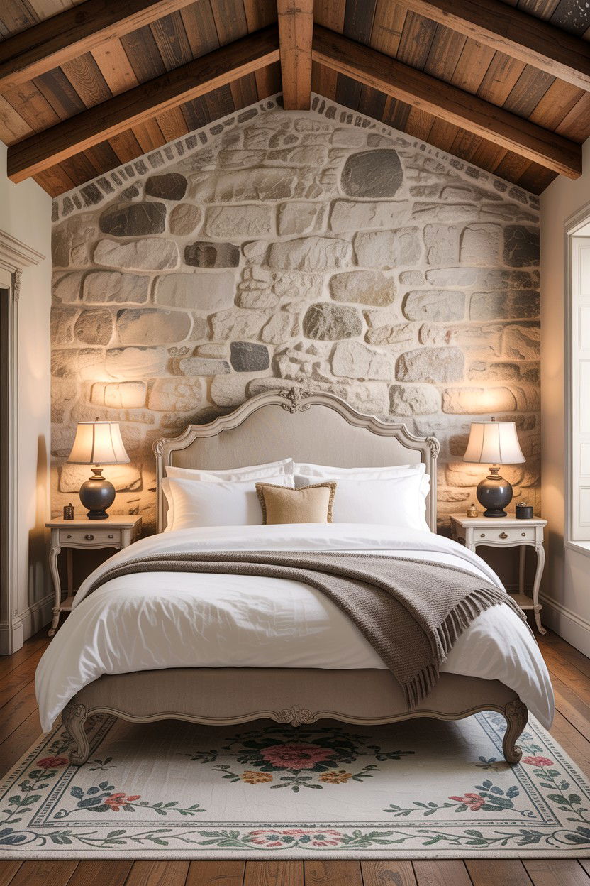 Stone Wall Finish - 30 French country bedroom ideas