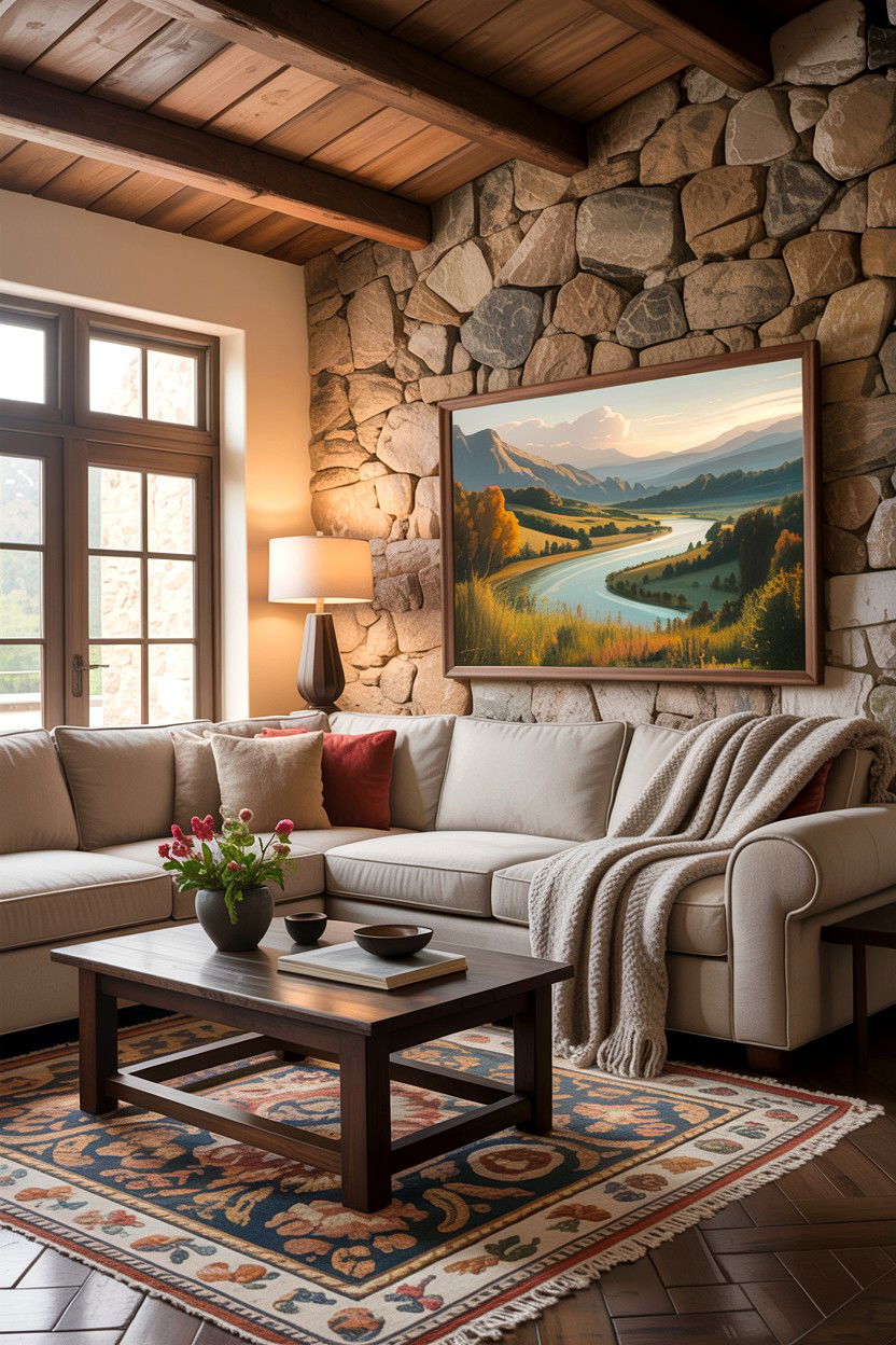 Stone Wall Living Room - 30 living room Tuscan furniture ideas