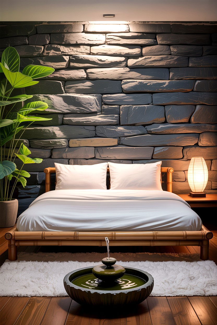 Stone Wall Zen Bedroom - 30 layered texture bedroom ideas