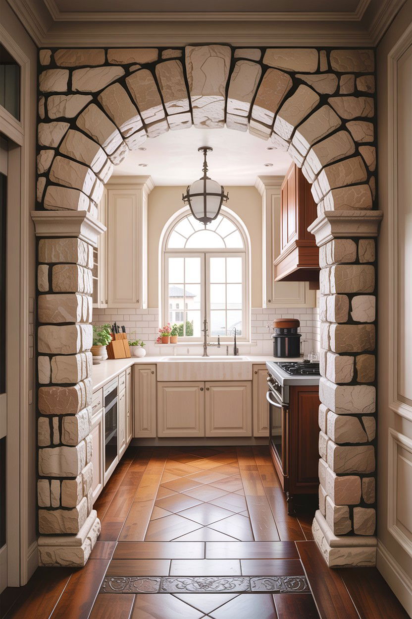 Stone archway - 30 stone kitchen ideas