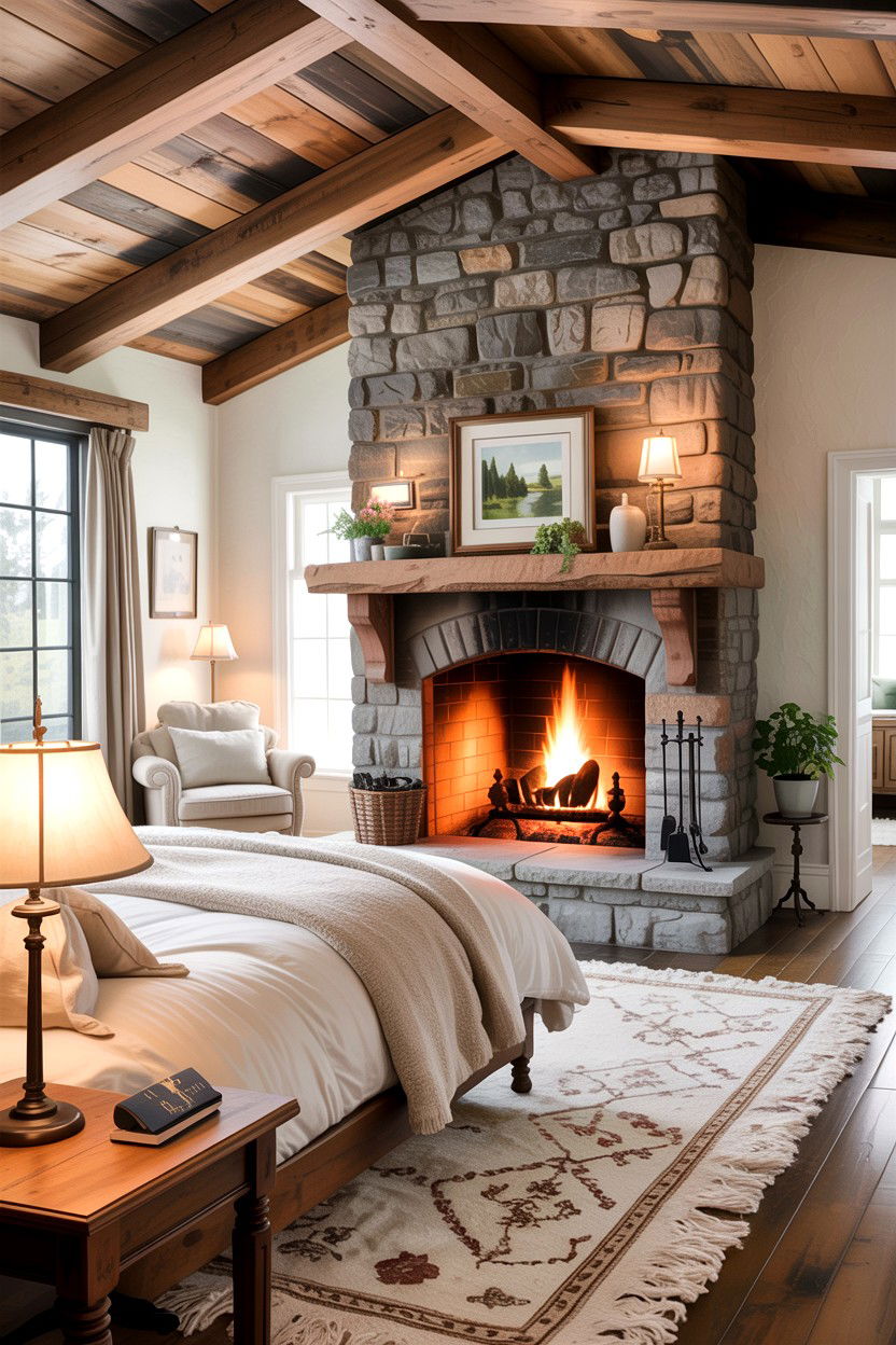 Stone fireplace bedroom - 30 bedroom wood burning fireplace ideas