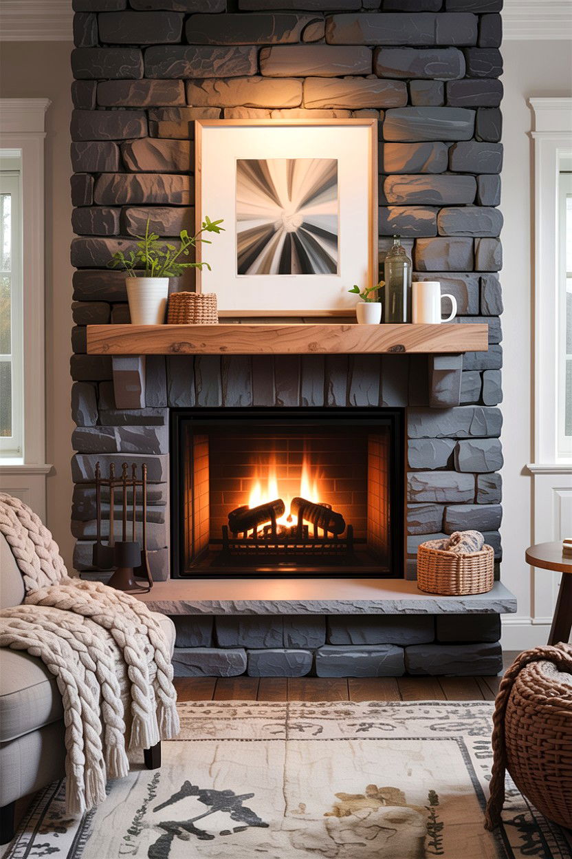 Stone fireplace wall - 30 living room accent wall ideas