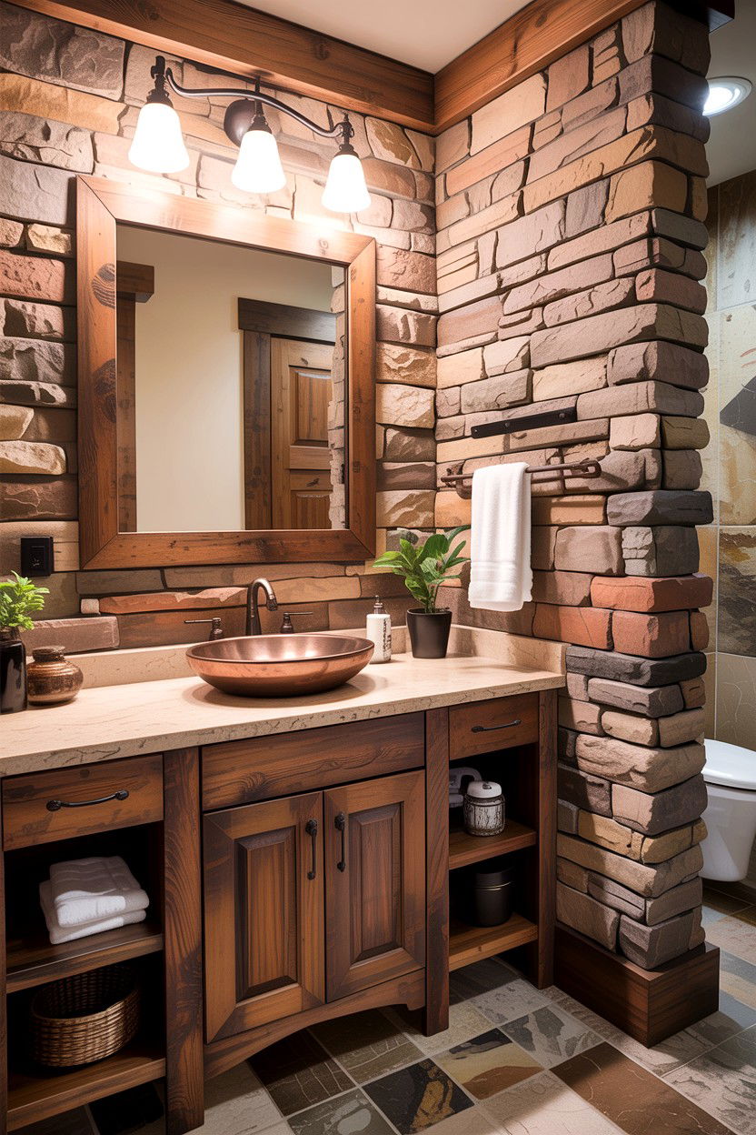 Stone veneer bathroom - 30 bathroom accent wall ideas