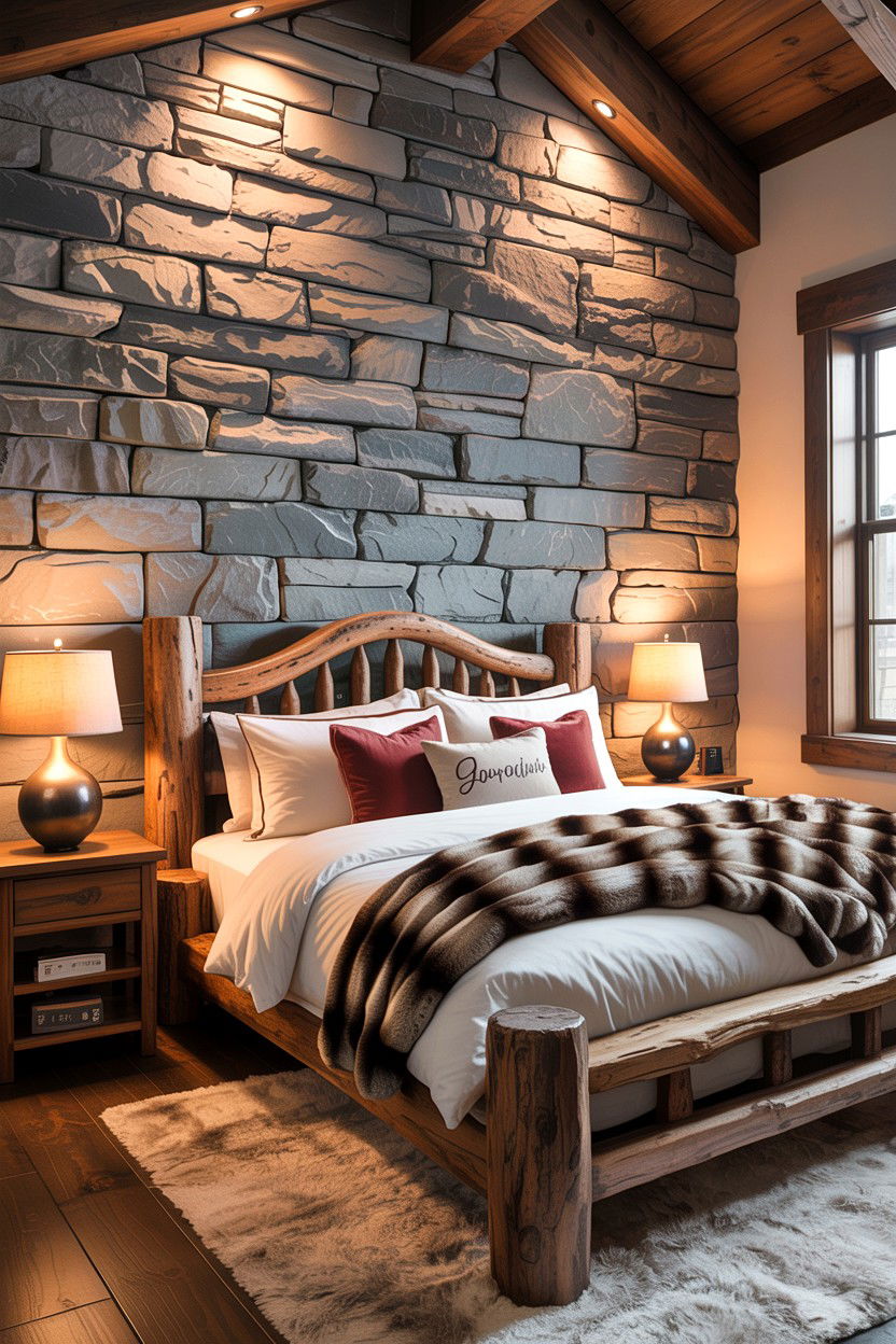 Stone veneer wall - 30 bedroom textured walls