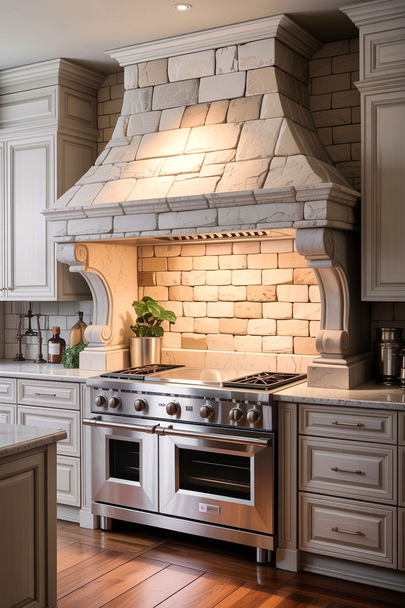 Stone vent hood - 30 stone kitchen ideas