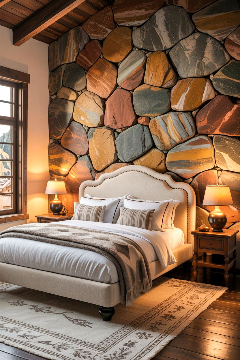 Stone wall bedroom decor - 30 rustic cream bedroom ideas