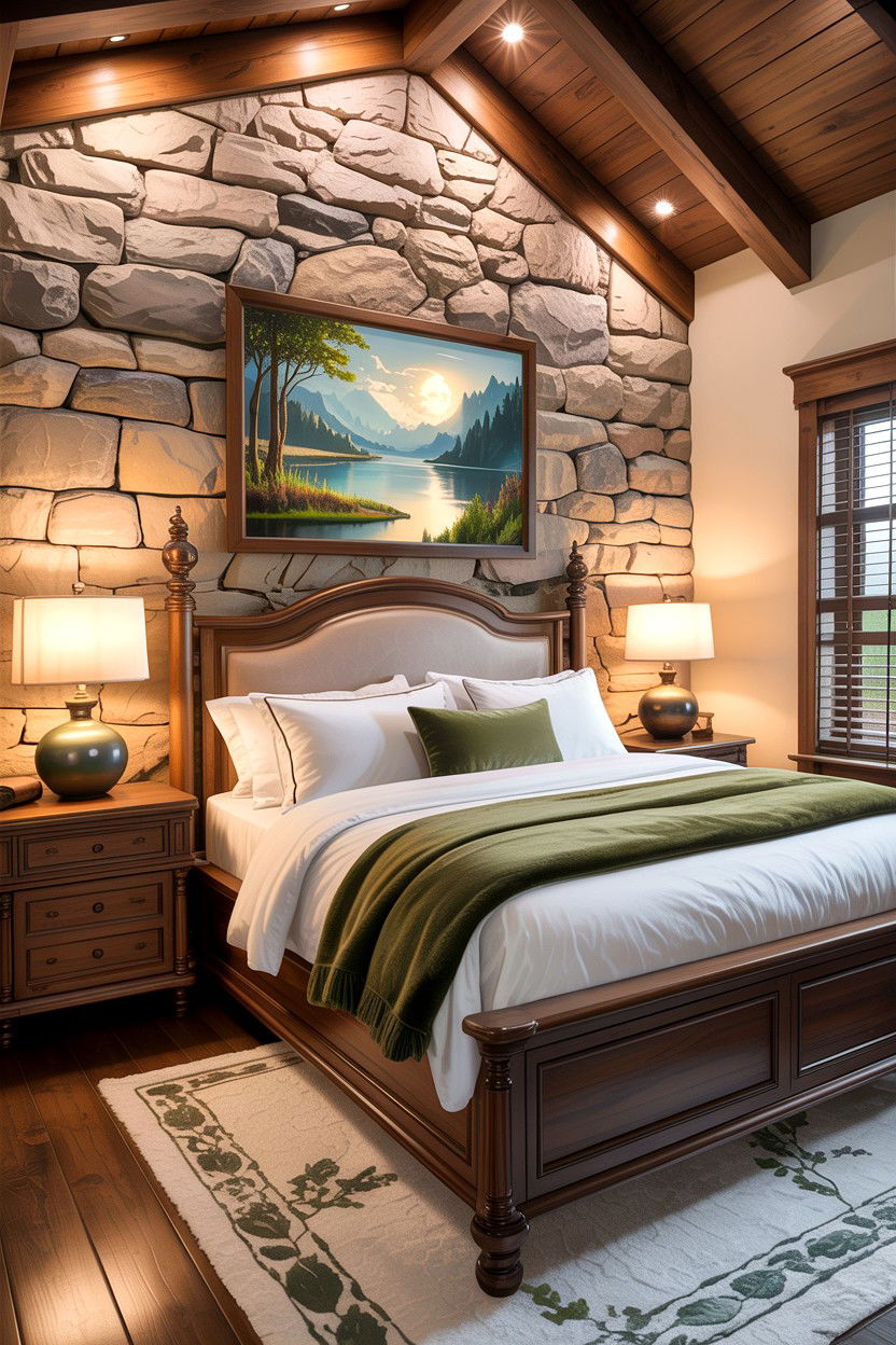 Stone wall - 30 cozy texture bedroom ideas