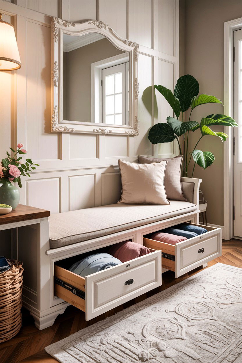 Storage Bench - 30 bathroom built-in storage ideas