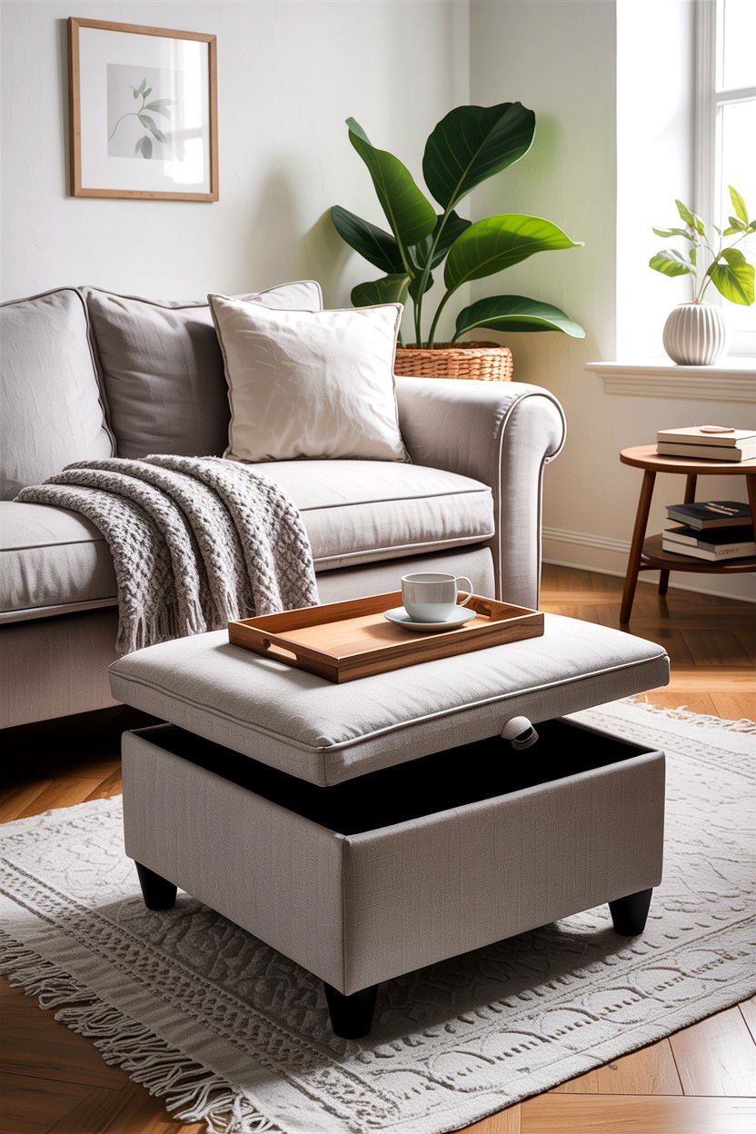 Storage Ottoman - 30 small living room space storage ideas